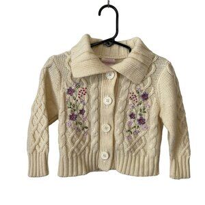 Nanette Baby Girl Cable Knit Cardigan 18M Floral Embroider Button